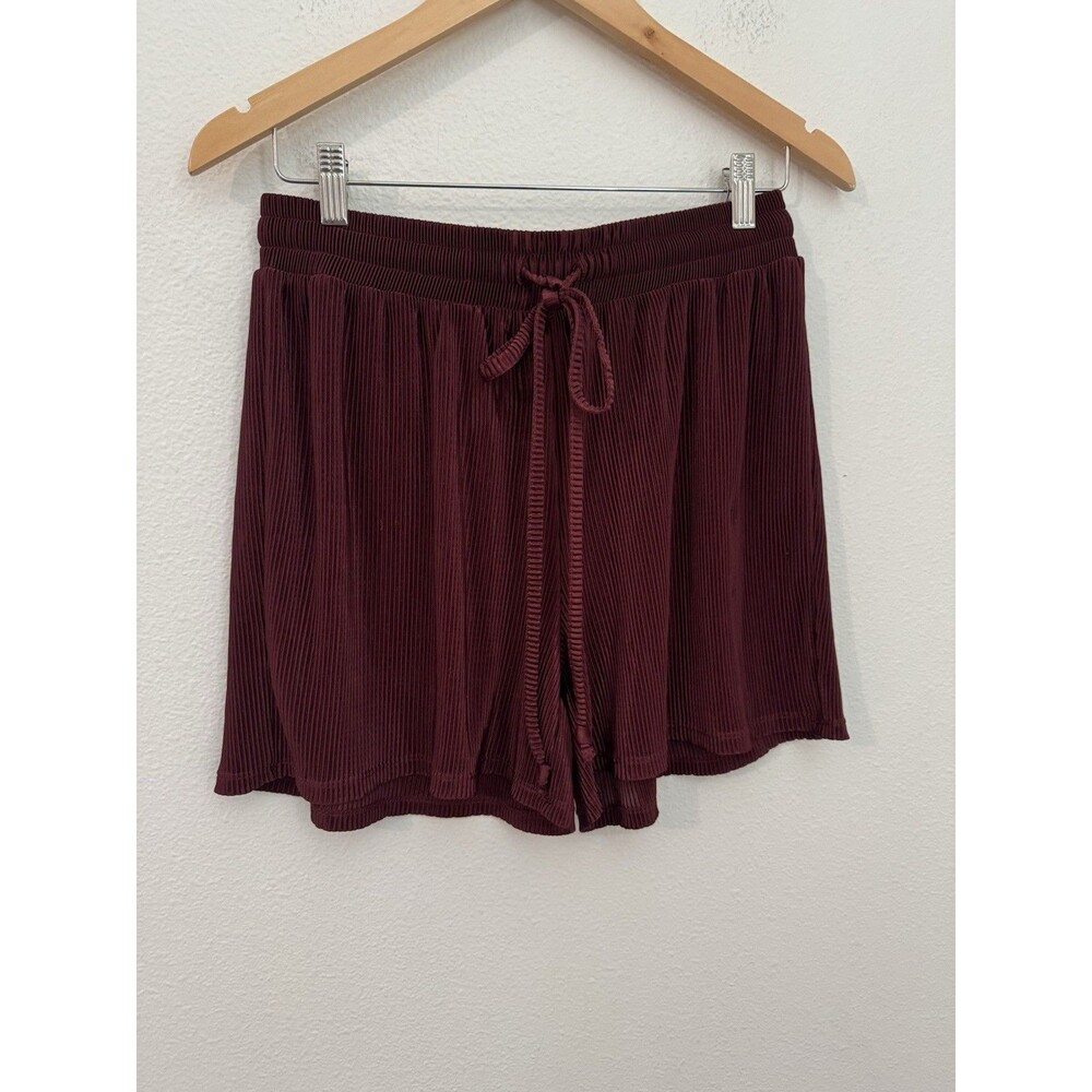 Earthbound Trading Co Shorts Flowy Women Medium Pull On Stretchy Ribbed Maroon